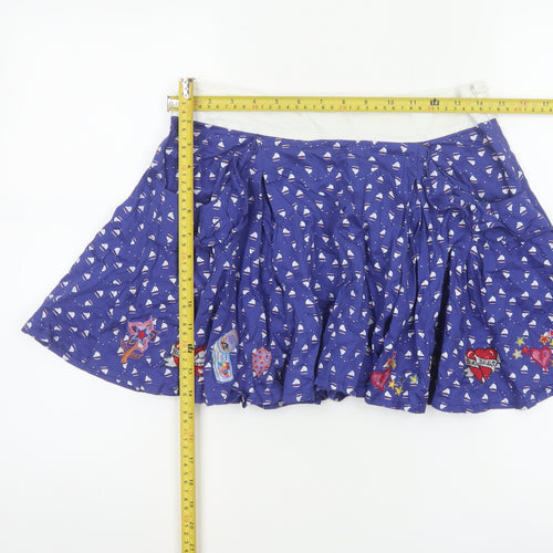 Laura for Topshop Women’s Blue S Skater Mini Sailboat Embroidered Skirt