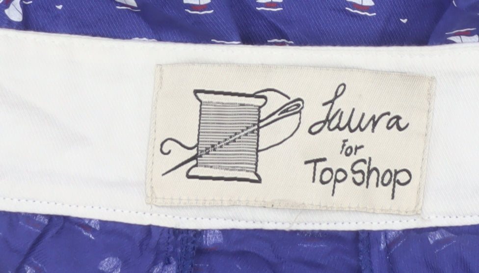 Laura for Topshop Women’s Blue S Skater Mini Sailboat Embroidered Skirt