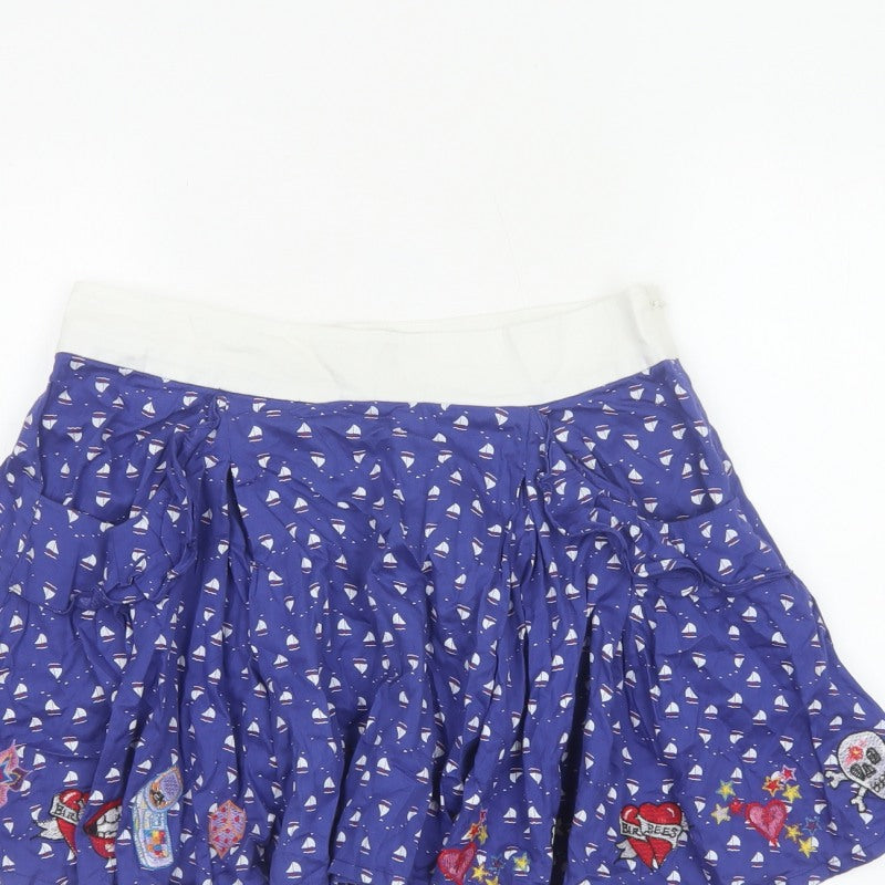 Laura for Topshop Women’s Blue S Skater Mini Sailboat Embroidered Skirt