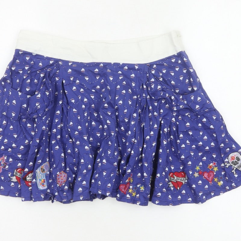 Laura for Topshop Women’s Blue S Skater Mini Sailboat Embroidered Skirt
