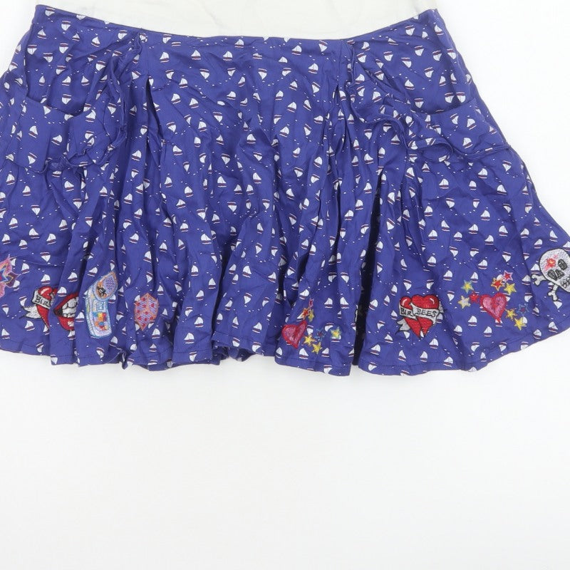 Laura for Topshop Women’s Blue S Skater Mini Sailboat Embroidered Skirt