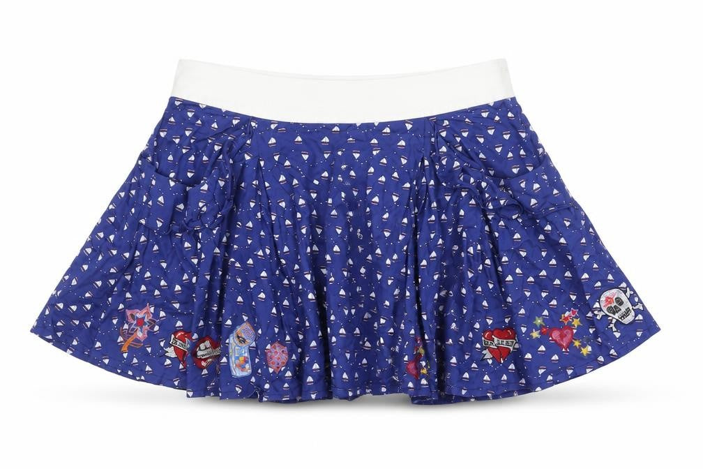 Laura for Topshop Women’s Blue S Skater Mini Sailboat Embroidered Skirt