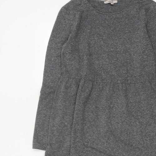 M&S Women Grey UK 10 Fit & Flare Long Sleeve Jersey Knee Dress