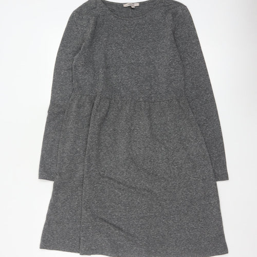 M&S Women Grey UK 10 Fit & Flare Long Sleeve Jersey Knee Dress