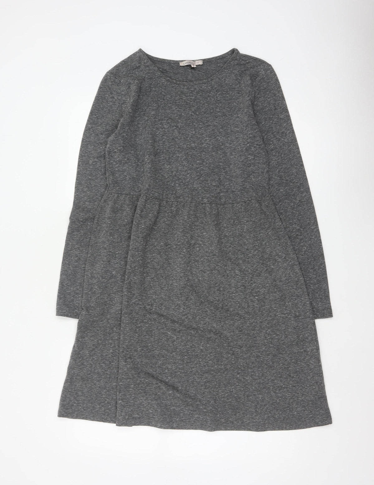 M&S Women Grey UK 10 Fit & Flare Long Sleeve Jersey Knee Dress