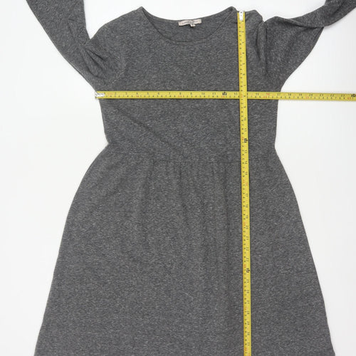 M&S Women Grey UK 10 Fit & Flare Long Sleeve Jersey Knee Dress