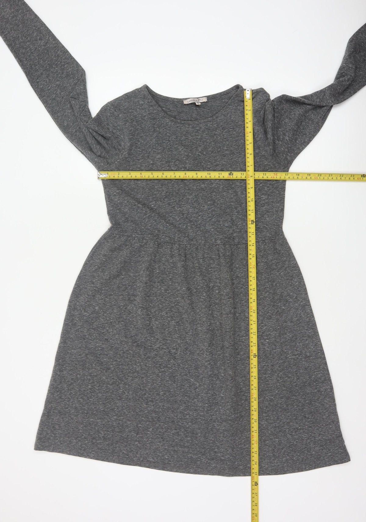 M&S Women Grey UK 10 Fit & Flare Long Sleeve Jersey Knee Dress