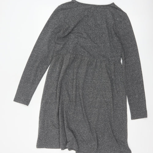M&S Women Grey UK 10 Fit & Flare Long Sleeve Jersey Knee Dress