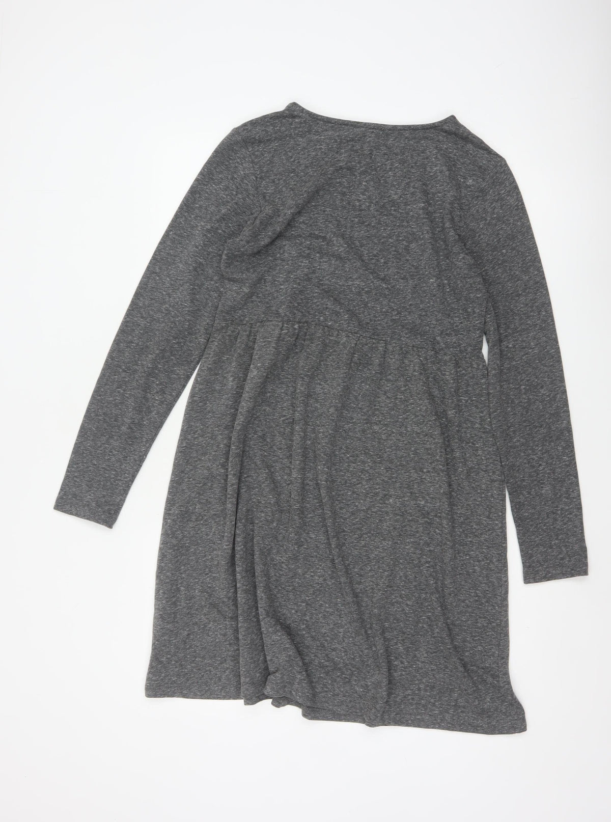 M&S Women Grey UK 10 Fit & Flare Long Sleeve Jersey Knee Dress