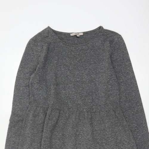M&S Women Grey UK 10 Fit & Flare Long Sleeve Jersey Knee Dress