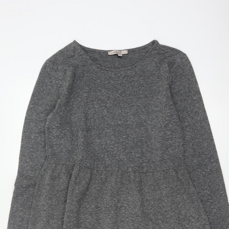 M&S Women Grey UK 10 Fit & Flare Long Sleeve Jersey Knee Dress