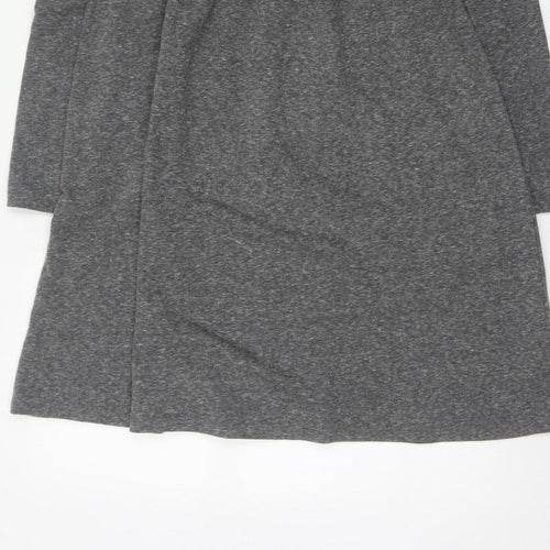M&S Women Grey UK 10 Fit & Flare Long Sleeve Jersey Knee Dress