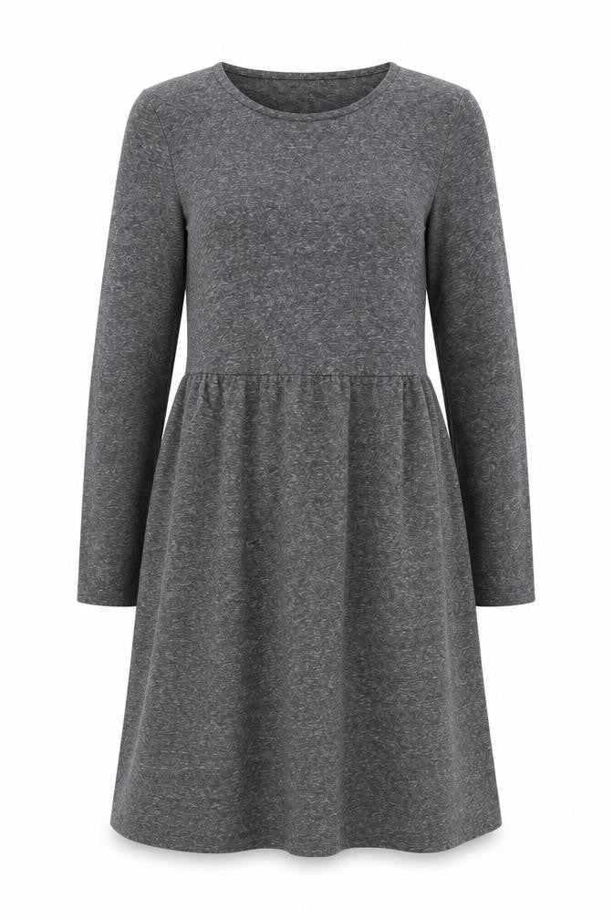 M&S Women Grey UK 10 Fit & Flare Long Sleeve Jersey Knee Dress