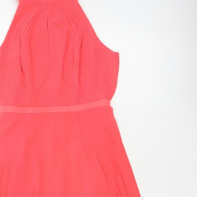 Coast Women Pink UK 8 Midi Fit & Flare Pleated Chiffon Occasion Dress