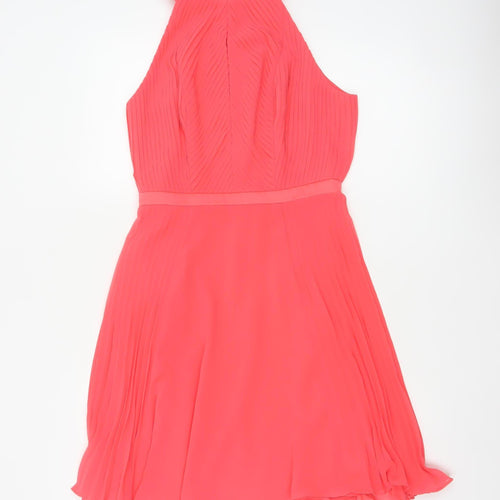 Coast Women Pink UK 8 Midi Fit & Flare Pleated Chiffon Occasion Dress