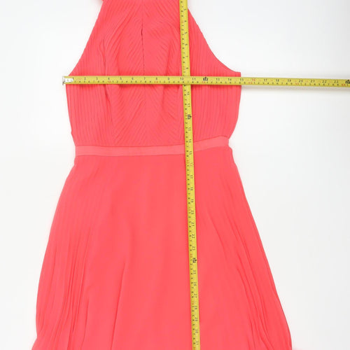 Coast Women Pink UK 8 Midi Fit & Flare Pleated Chiffon Occasion Dress