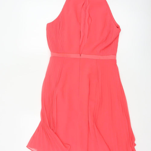 Coast Women Pink UK 8 Midi Fit & Flare Pleated Chiffon Occasion Dress