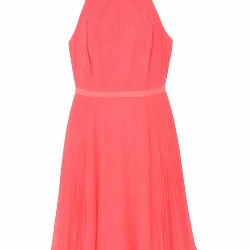 Coast Women Pink UK 8 Midi Fit & Flare Pleated Chiffon Occasion Dress