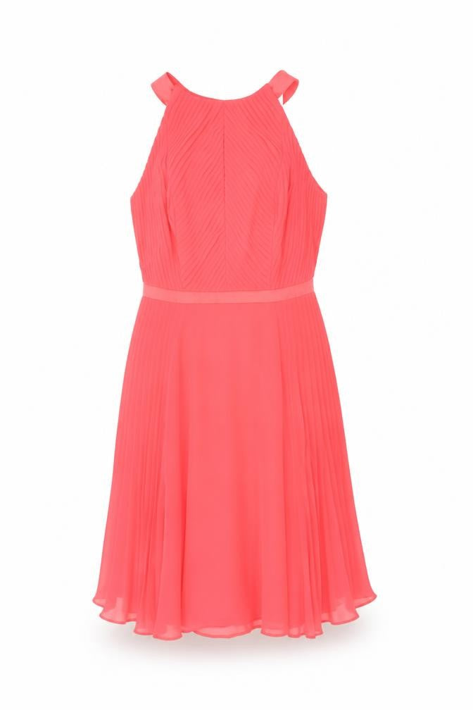 Coast Women Pink UK 8 Midi Fit & Flare Pleated Chiffon Occasion Dress