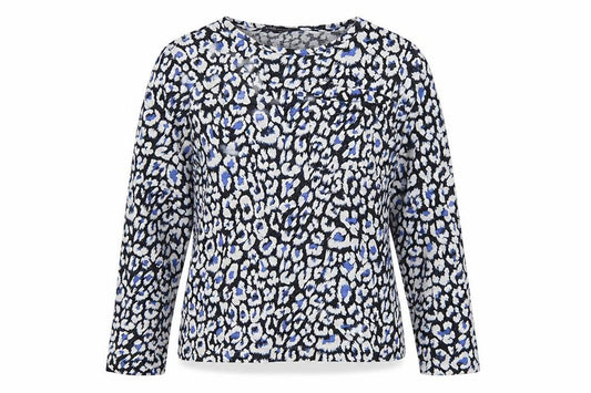 M&S Women’s Blue Leopard Print Crew Neck Long Sleeve Top UK 12
