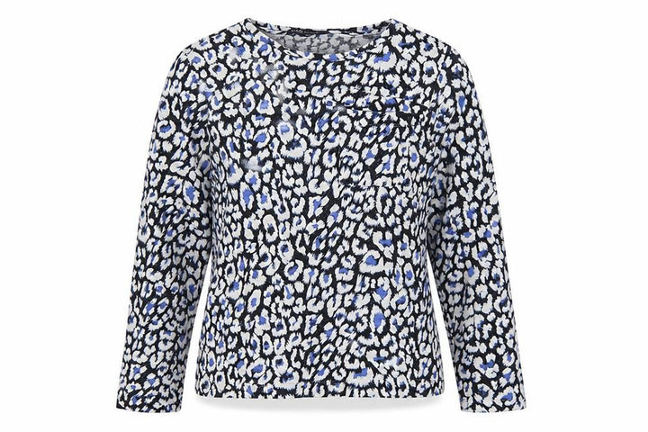 M&S Women’s Blue Leopard Print Crew Neck Long Sleeve Top UK 12