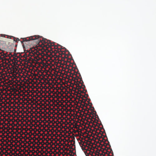 Hobbs Women Red Black S Geometric V-Neck Flared Sleeve Blouse