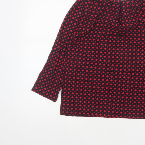 Hobbs Women Red Black S Geometric V-Neck Flared Sleeve Blouse