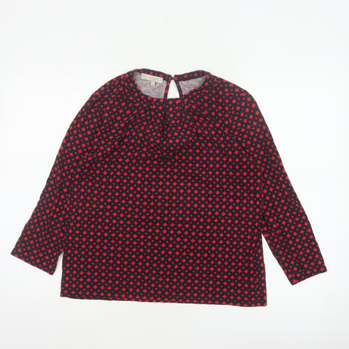 Hobbs Women Red Black S Geometric V-Neck Flared Sleeve Blouse