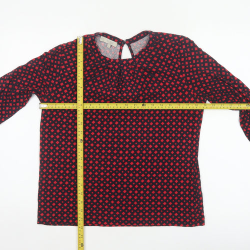 Hobbs Women Red Black S Geometric V-Neck Flared Sleeve Blouse