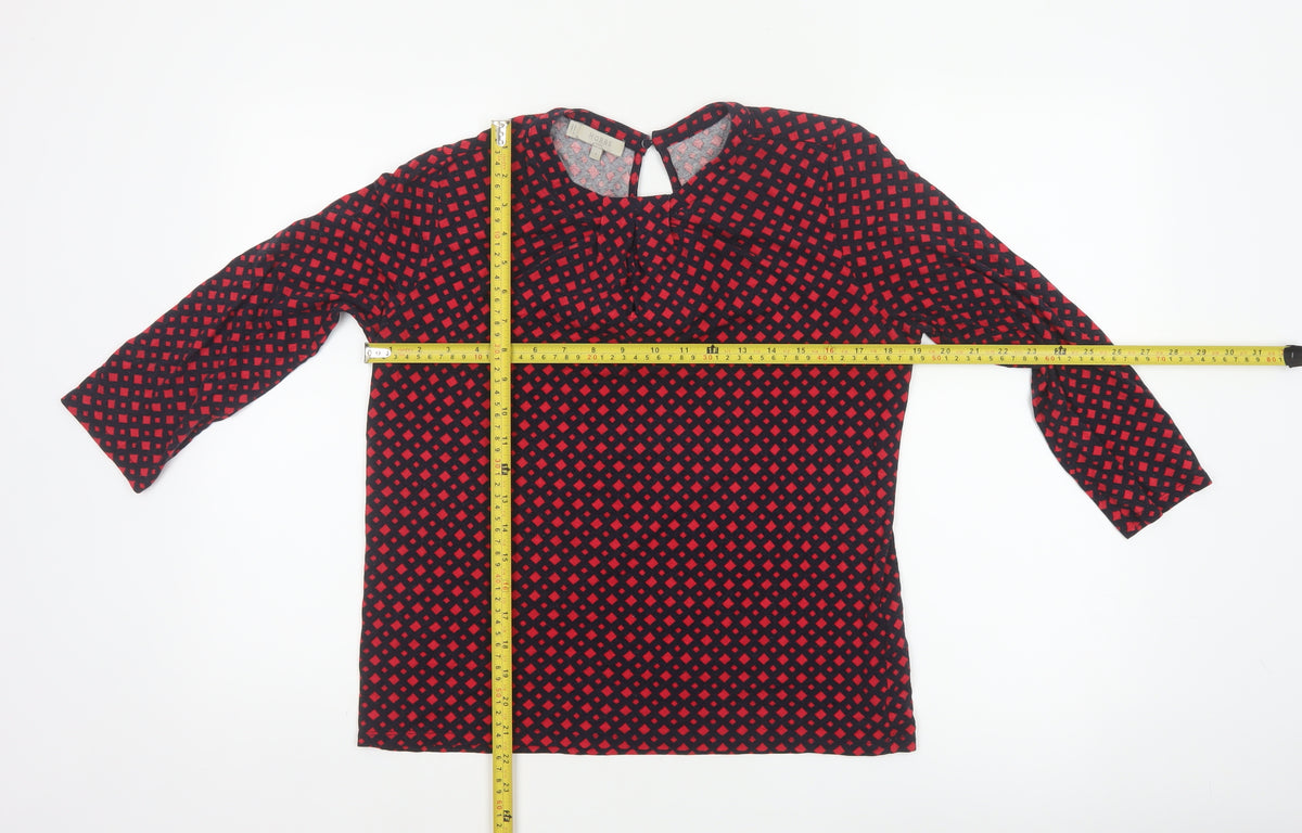 Hobbs Women Red Black S Geometric V-Neck Flared Sleeve Blouse