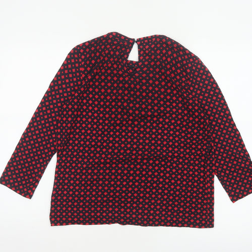 Hobbs Women Red Black S Geometric V-Neck Flared Sleeve Blouse