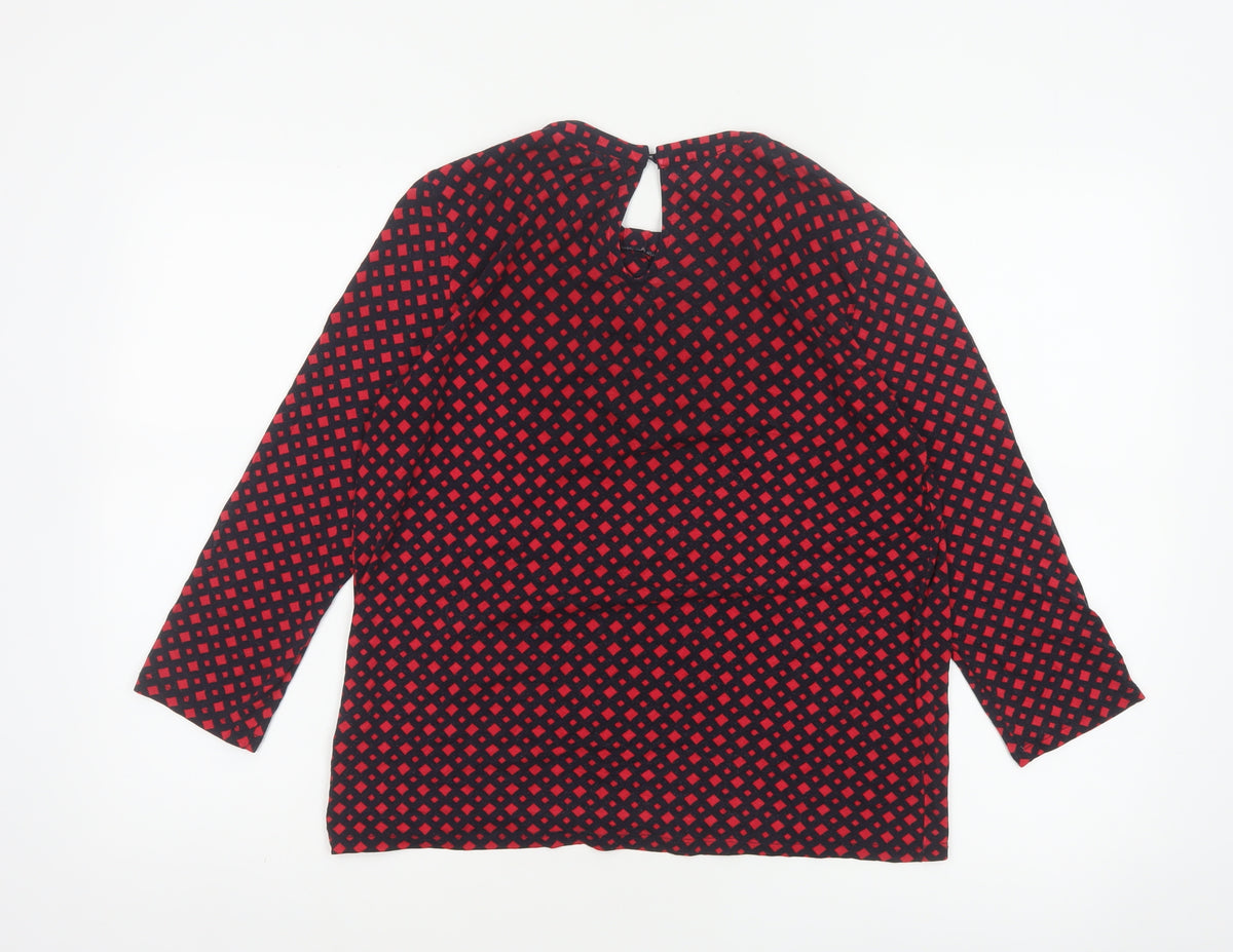 Hobbs Women Red Black S Geometric V-Neck Flared Sleeve Blouse