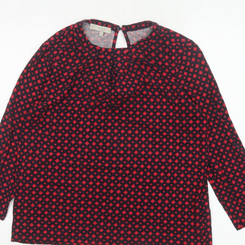 Hobbs Women Red Black S Geometric V-Neck Flared Sleeve Blouse