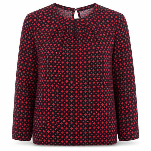 Hobbs Women Red Black S Geometric V-Neck Flared Sleeve Blouse
