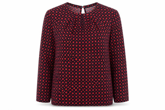 Hobbs Women Red Black S Geometric V-Neck Flared Sleeve Blouse