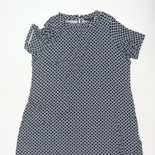 Marks and Spencer Women Blue Geometric Shift Dress Size 22 Short Sleeve