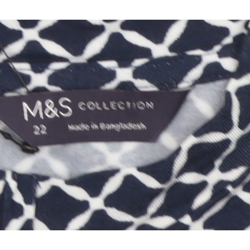 Marks and Spencer Women Blue Geometric Shift Dress Size 22 Short Sleeve