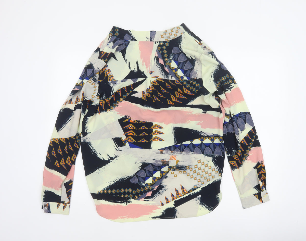 Brand and care label for Per Una M&S Women Multicoloured UK 12 Wrap Geometric Long Sleeve Blouse
