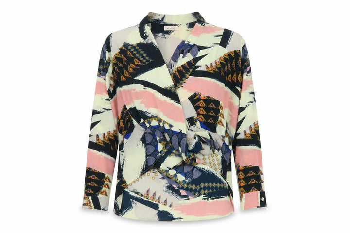 Per Una M&S Women Multicoloured UK 12 Wrap Geometric Long Sleeve Blouse