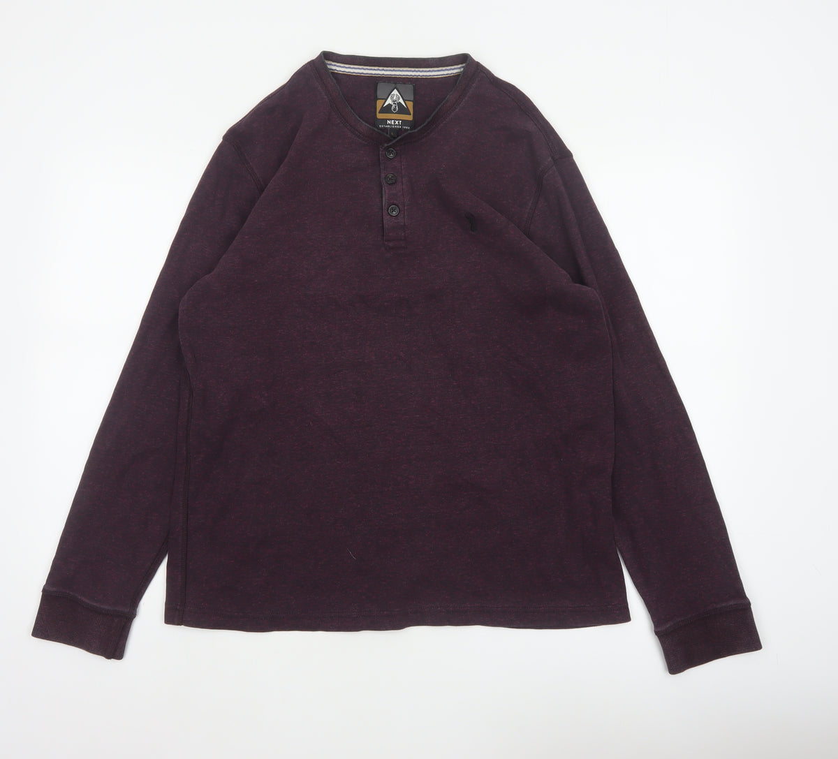 Back view of Next Men’s Purple L Cotton Henley Long Sleeve Button Top