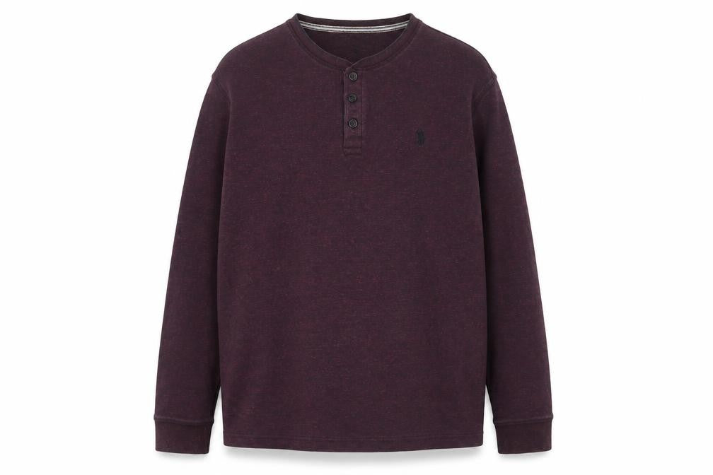 Front view of Next Men’s Purple L Cotton Henley Long Sleeve Button Top