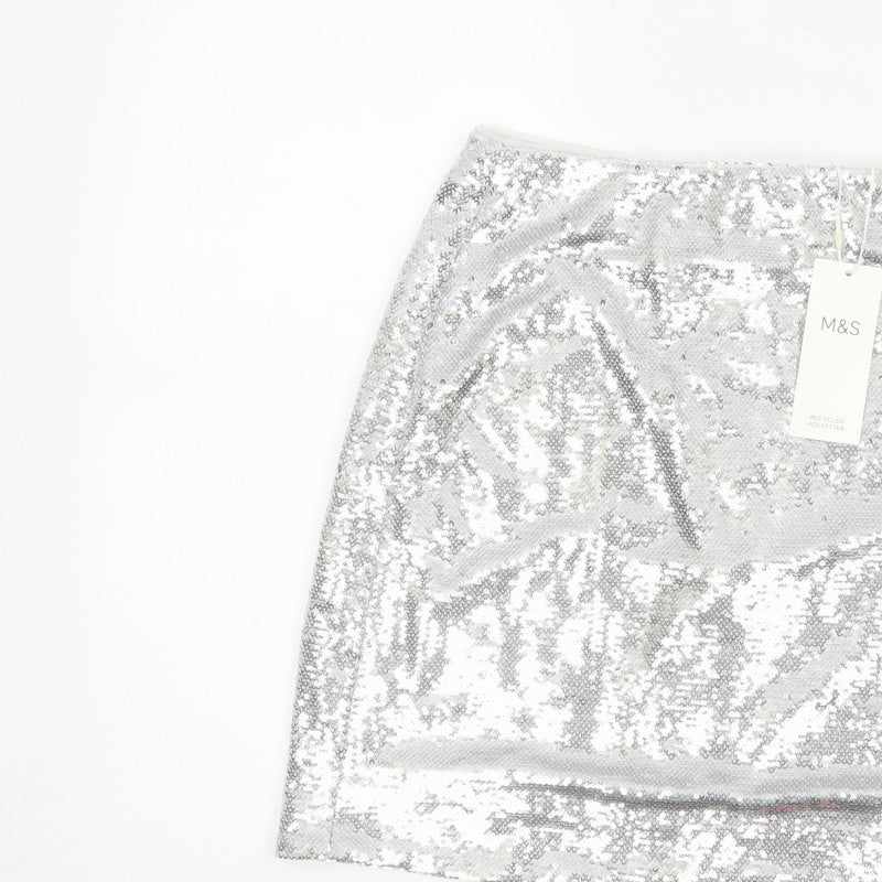 Marks and Spencer Women Silver Sequin Mini Pencil Skirt Size 10