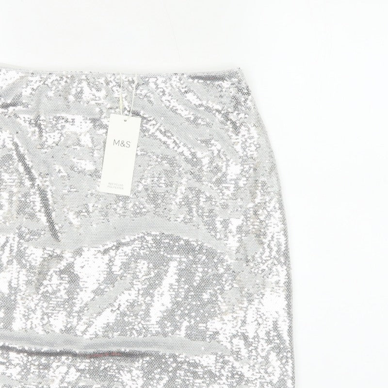 Marks and Spencer Women Silver Sequin Mini Pencil Skirt Size 10
