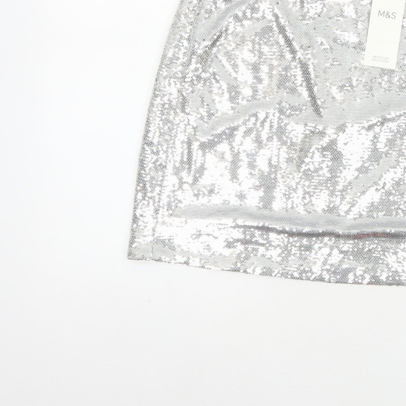 Marks and Spencer Women Silver Sequin Mini Pencil Skirt Size 10