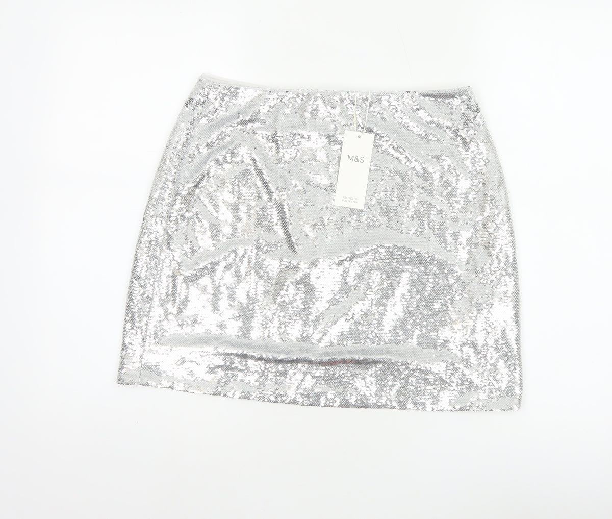 Marks and Spencer Women Silver Sequin Mini Pencil Skirt Size 10