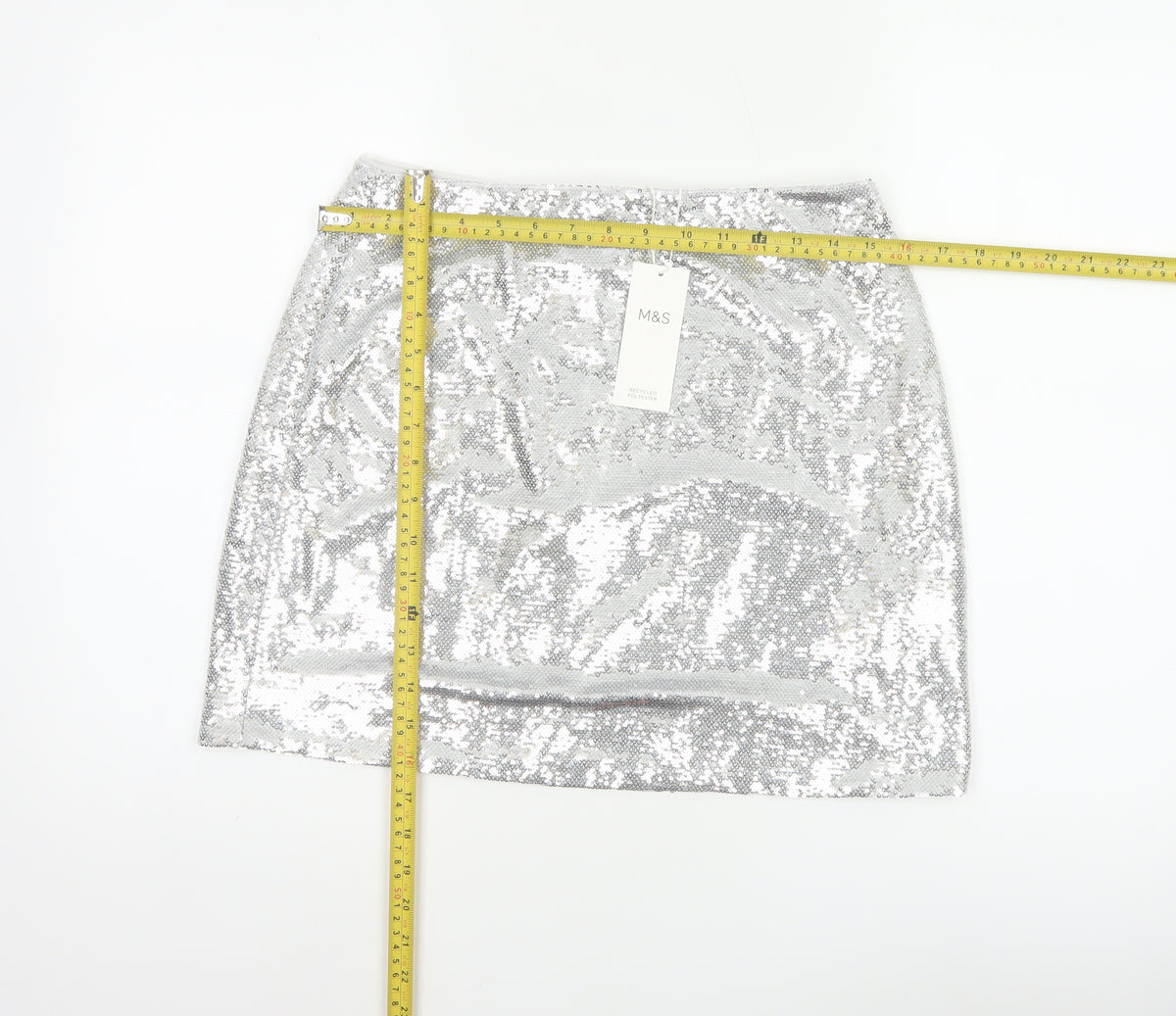 Marks and Spencer Women Silver Sequin Mini Pencil Skirt Size 10
