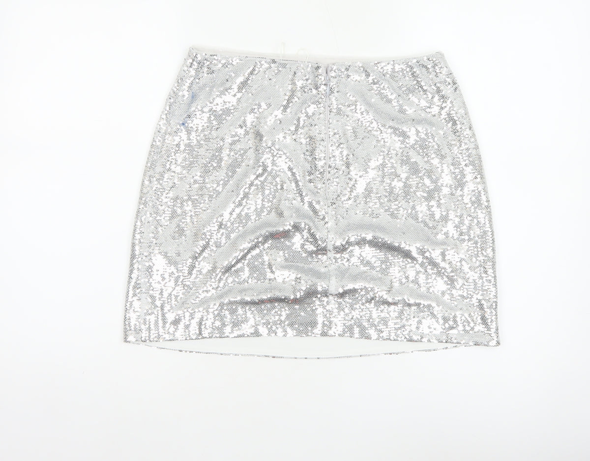 Marks and Spencer Women Silver Sequin Mini Pencil Skirt Size 10