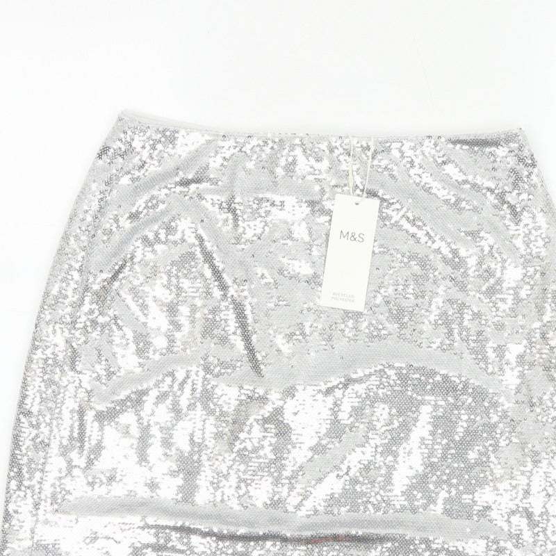 Marks and Spencer Women Silver Sequin Mini Pencil Skirt Size 10