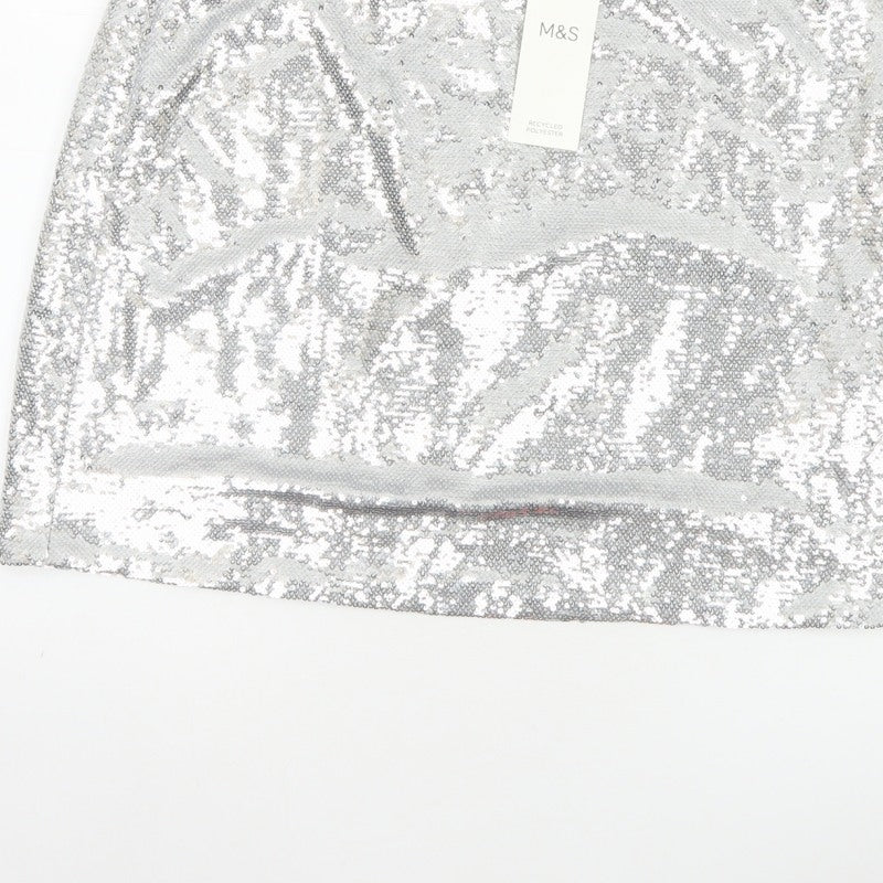 Marks and Spencer Women Silver Sequin Mini Pencil Skirt Size 10