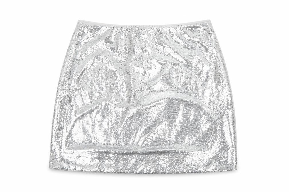 Marks and Spencer Women Silver Sequin Mini Pencil Skirt Size 10